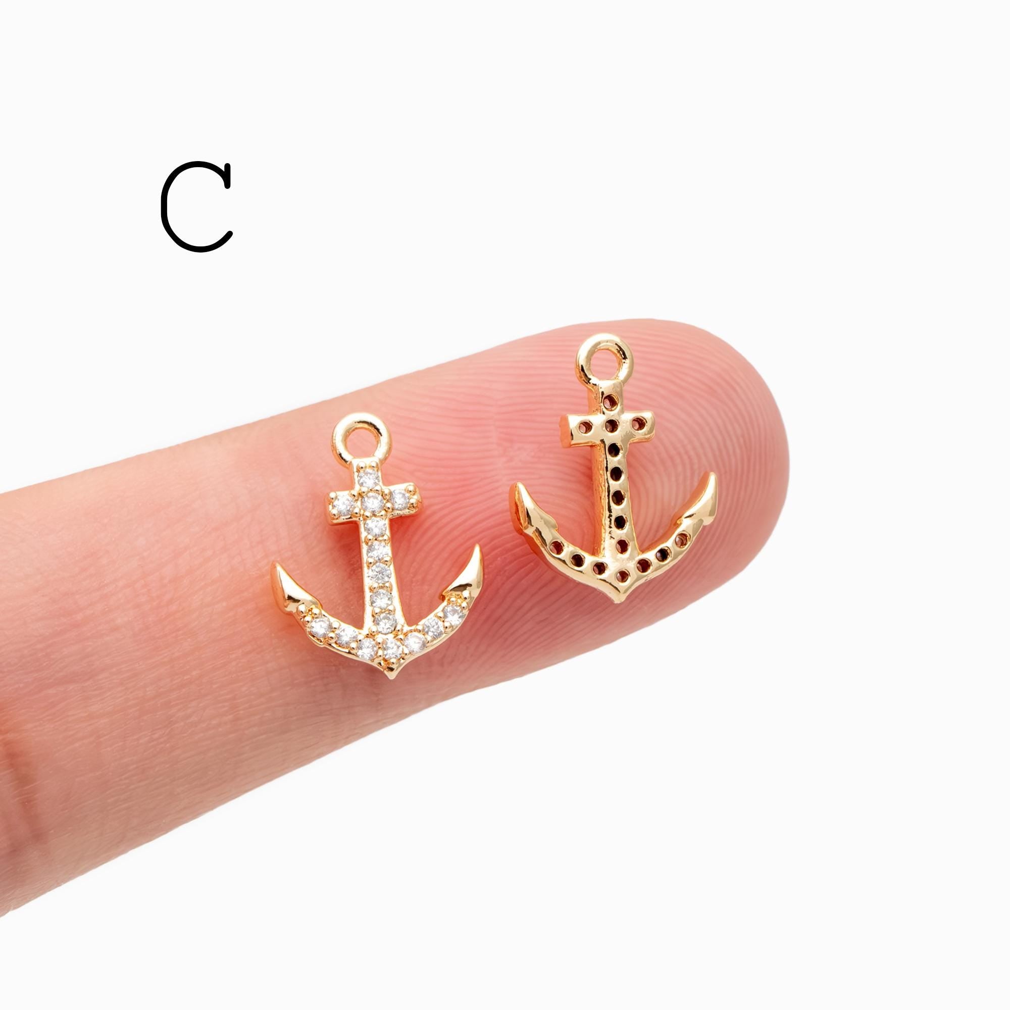4pcs Gold Anchor Charms, Real Gold plated Brass, Dainty Nautical Earring Charms (GB-3746)